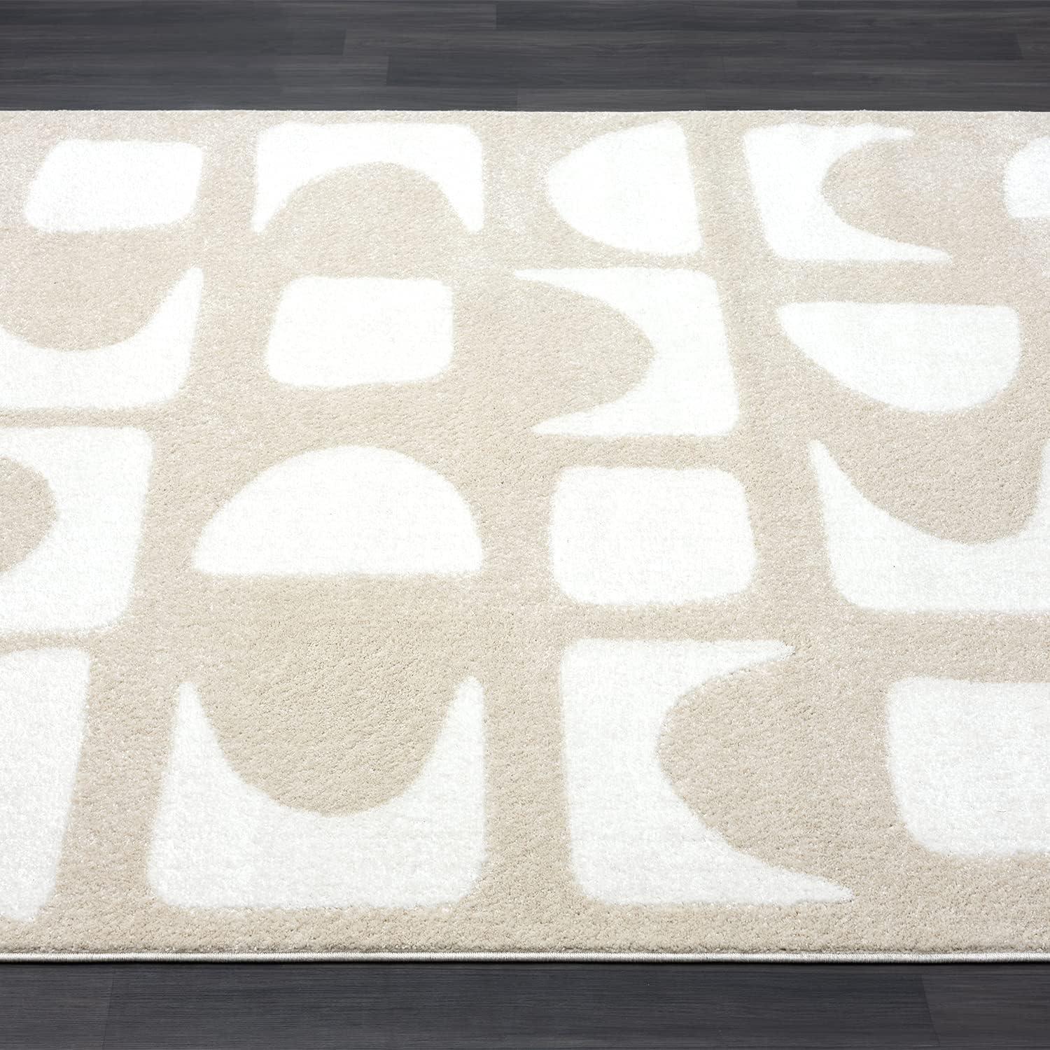 Abani Nuevo Collection Area Rug Mid Century Modern Bedroom Living Room Decor Floor Rug 6 x 9 Beige Cream