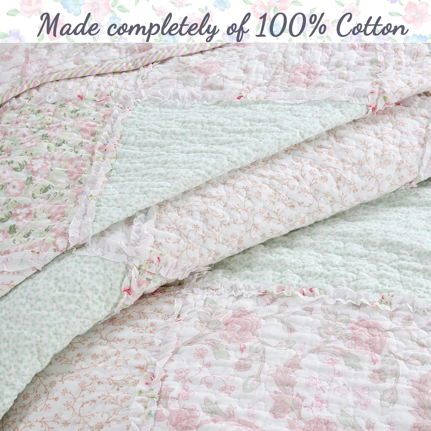 Cozy Line Home Fashions Cozy Line Rosa Floral Patchwork Reversible Cotton Quilt Bedding Set Queen 3 Piece