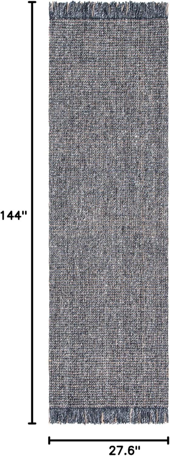 Handmade Charcoal and Natural Wool Runner Rug with Fringe