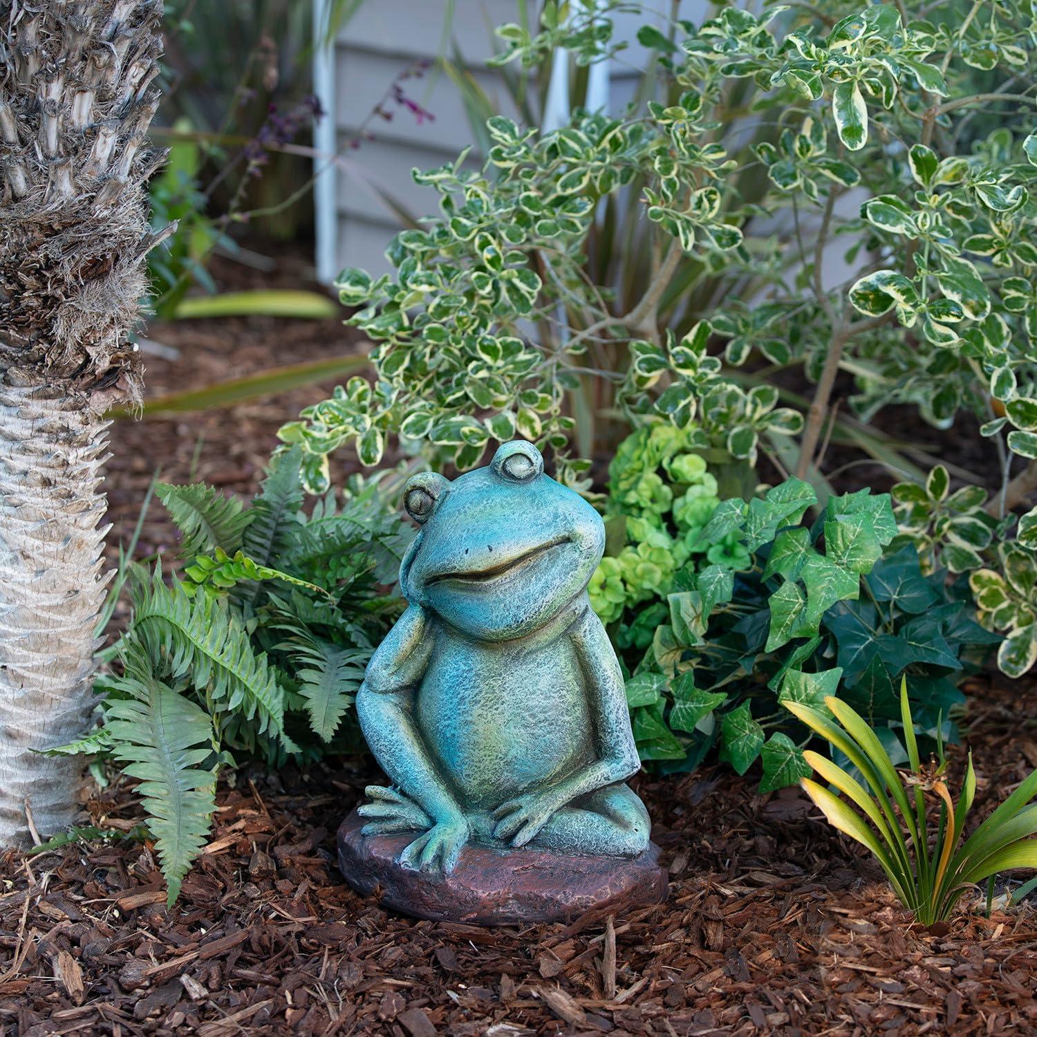 15" Green Magnesium Oxide Pensive Frog Lawn Decoration