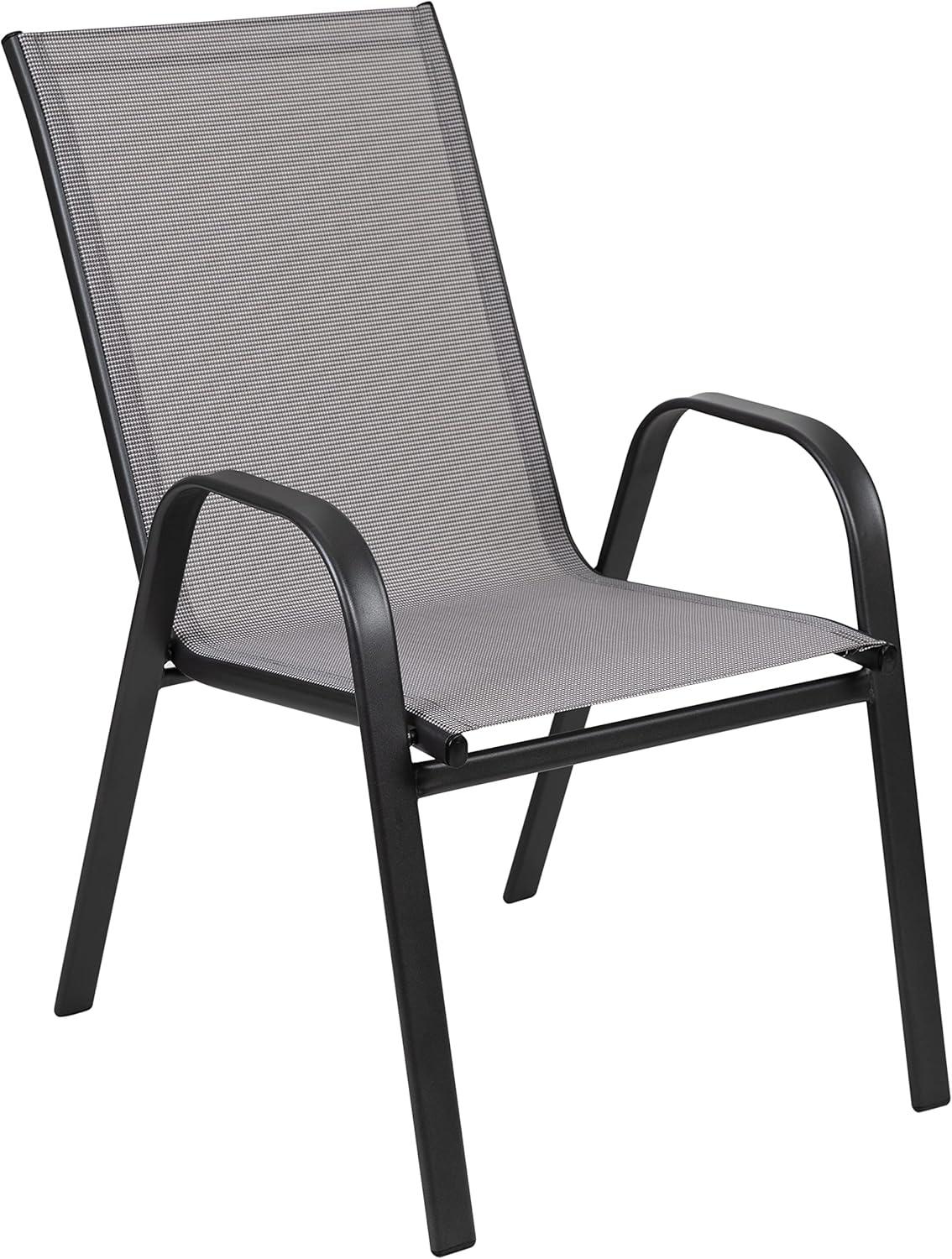 Flash Furniture 4 Pack Brazos Series Gray Outdoor Stack Chair with Flex Comfort Material and Metal Frame