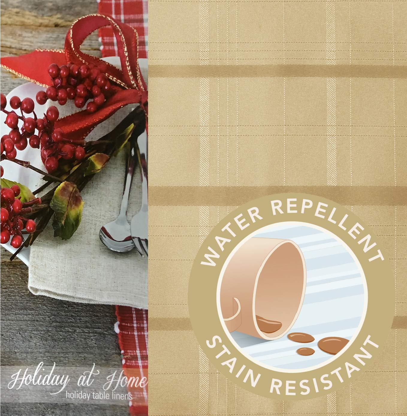 Elegance Plaid Stain & Water Resistant Tablecloth - 60" x 144" Rectangle - Ribbon Gold - Elrene Home Fashions