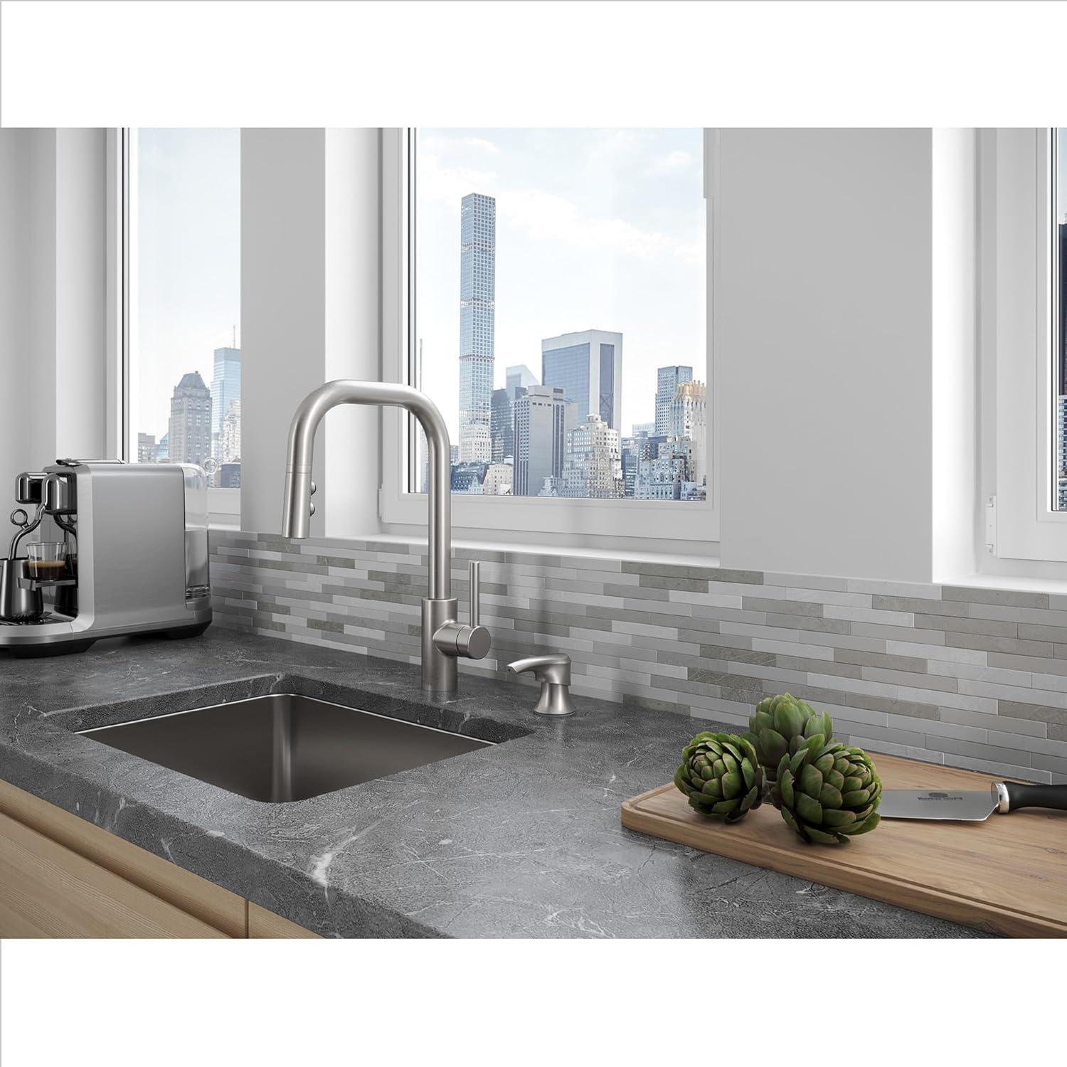 Zanna Stainless Steel Pull-Down Kitchen Faucet with Soap Dispenser