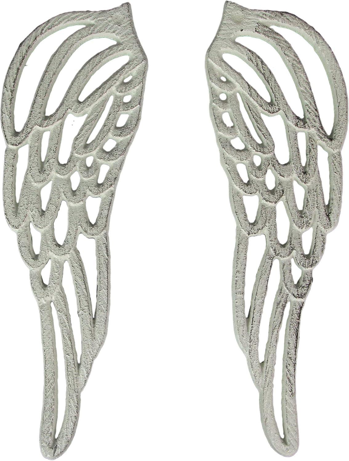 Zeckos Cast Iron Angel Wings Wall Sculpture White Set of Two