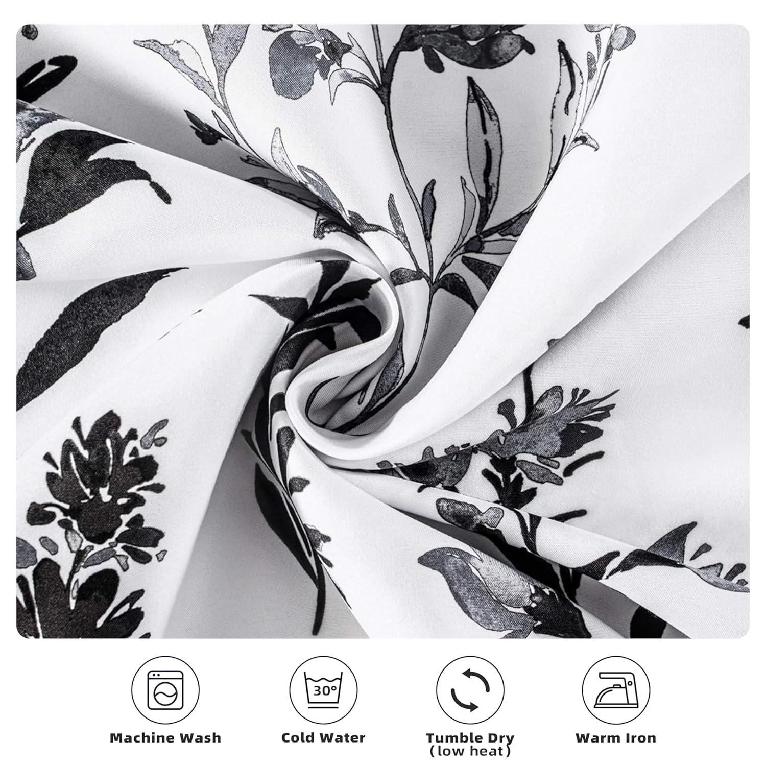 DriftAway Sylvia Floral Botanical Herbs Watercolor Printed Pattern Lined Blackout Thermal Insulated Window Curtain Valance Rod Pocket Single 52" x 18" Plus 2" Header Black White