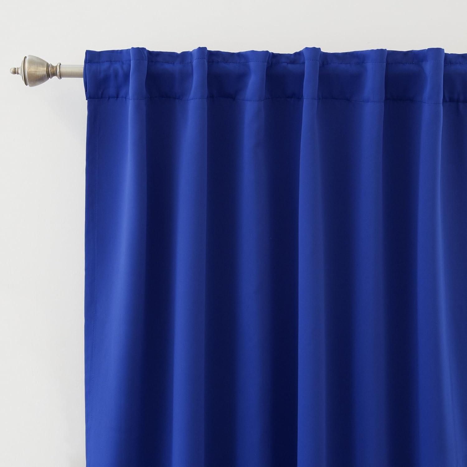 Royal Blue Polyester Blackout Back Tab Curtains, 52" W x 84" L, Set of 2