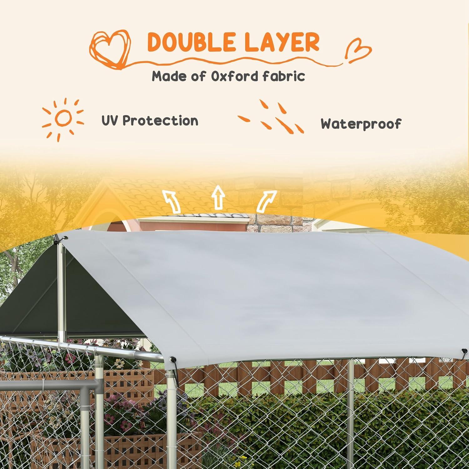 PawHut Dog Kennel, Outdoor Dog Run with Waterproof, UV Resistant Roof for Large-Sized Dogs, Silver