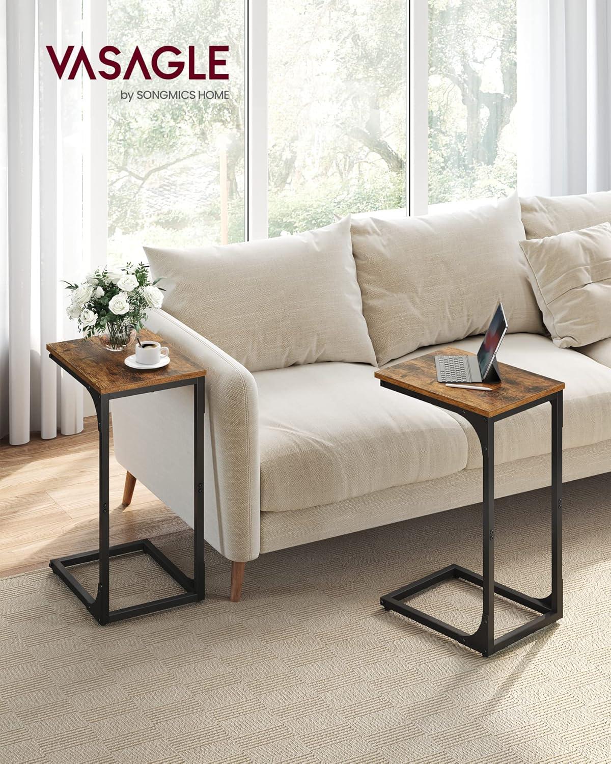 VASAGLE C-Shaped End Table, Small Side Table for Couch, Sofa Table with Metal Frame for Living Room, Bedroom, Bedside, Rustic Brown and Black ULET350B01