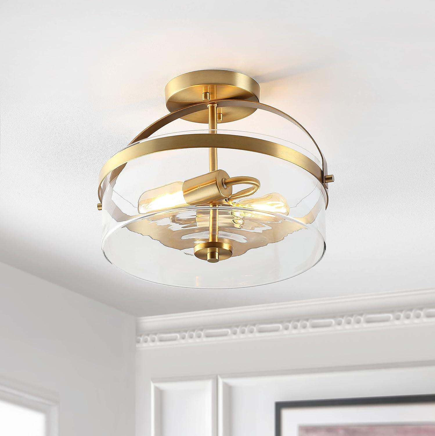 Brass Gold 15'' LED Flush Mount Light with Clear Glass Shade