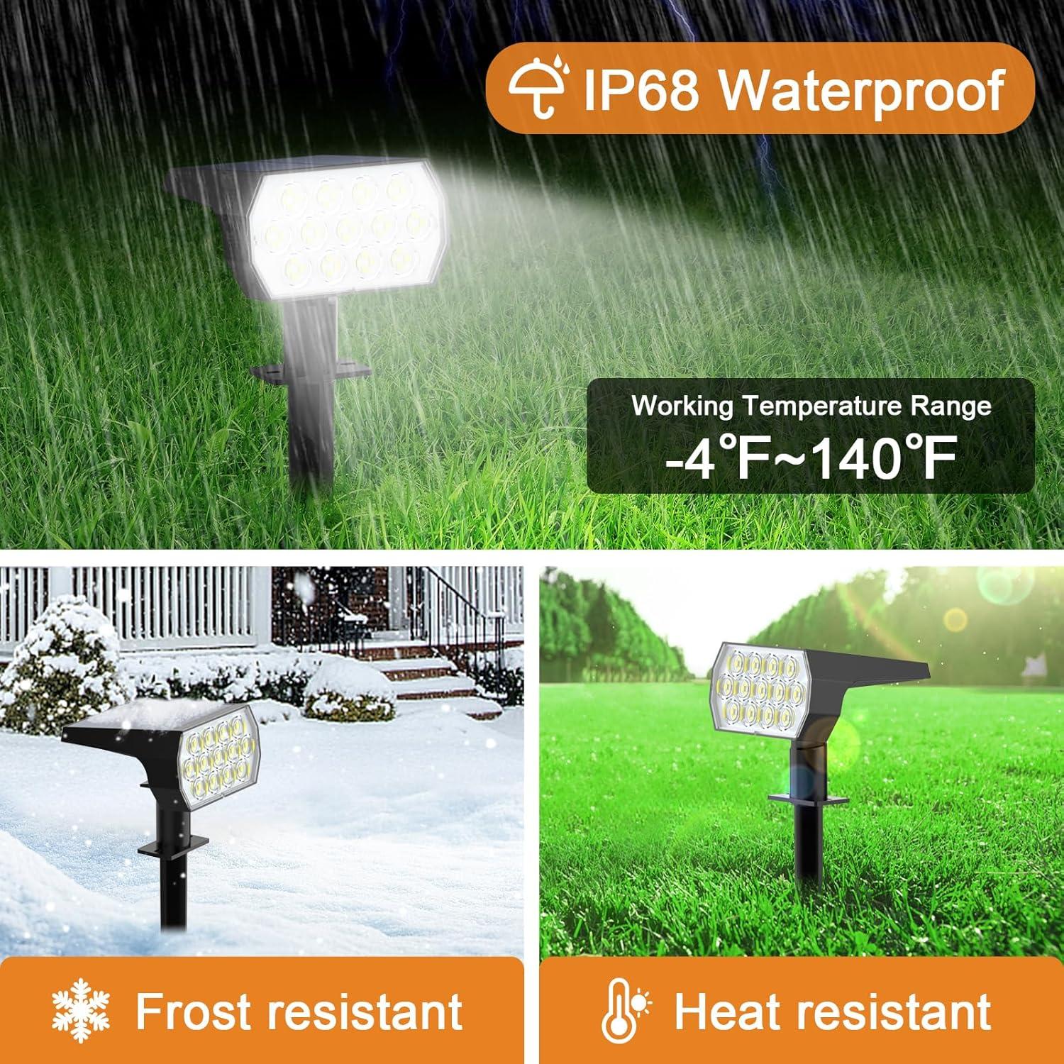 Solar Spot Lights Outdoor, [6 Pack/52 LED/3 Modes] 2-in-1 Solar Landscape Spotlights, Solar Powered Security Lights, IP65 Waterproof Wall Lights for Walkway Yard Garden Driveway(Cool White)