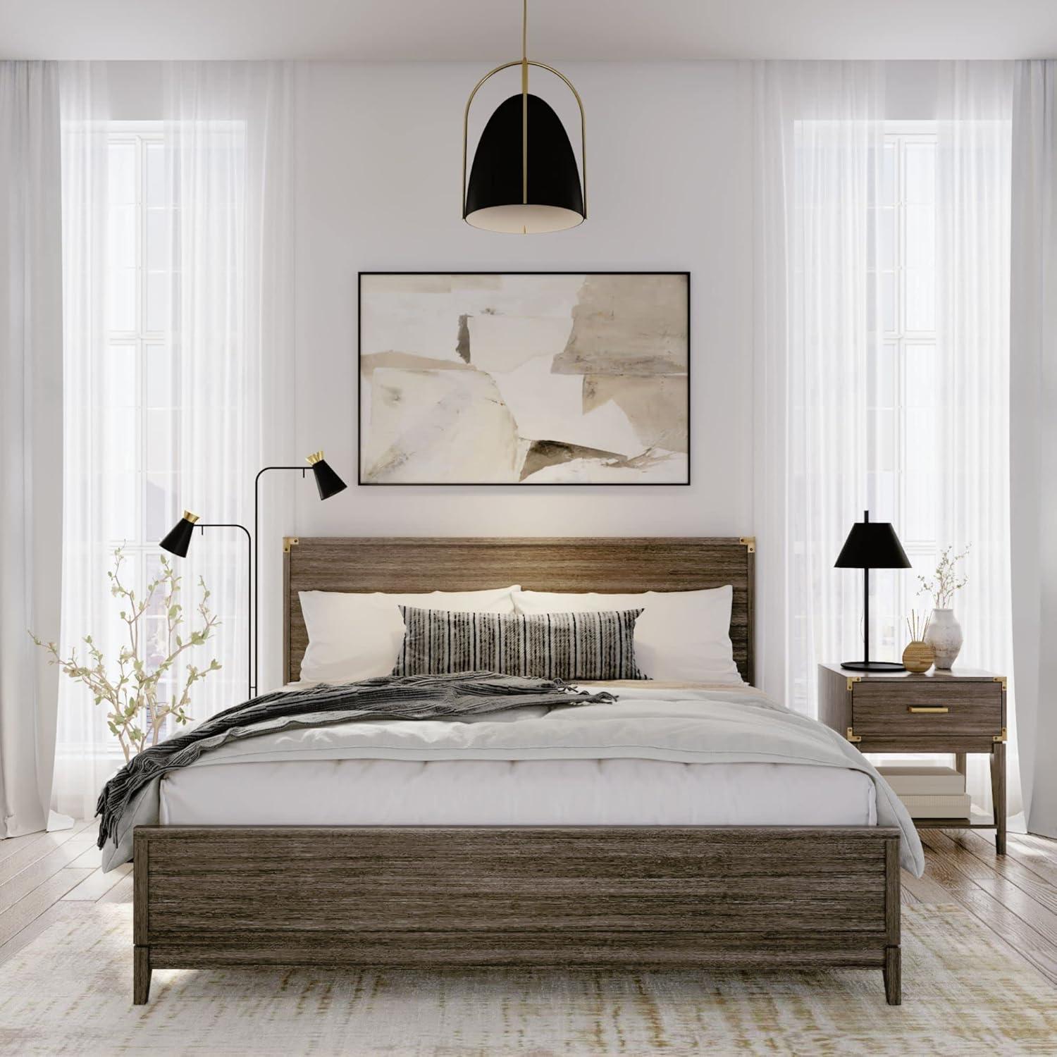 Plank+Beam Contempo King Size Bed with Panel Headboard, Solid Wood Bed with Wood Slats