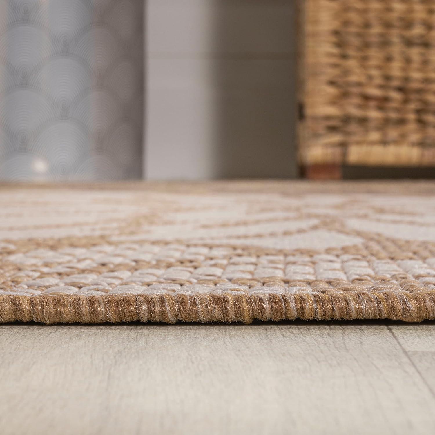 5' x 5' Zinnia Modern Floral Textured Weave Indoor/Outdoor Area Rug, Brown/Cream - JONATHAN Y