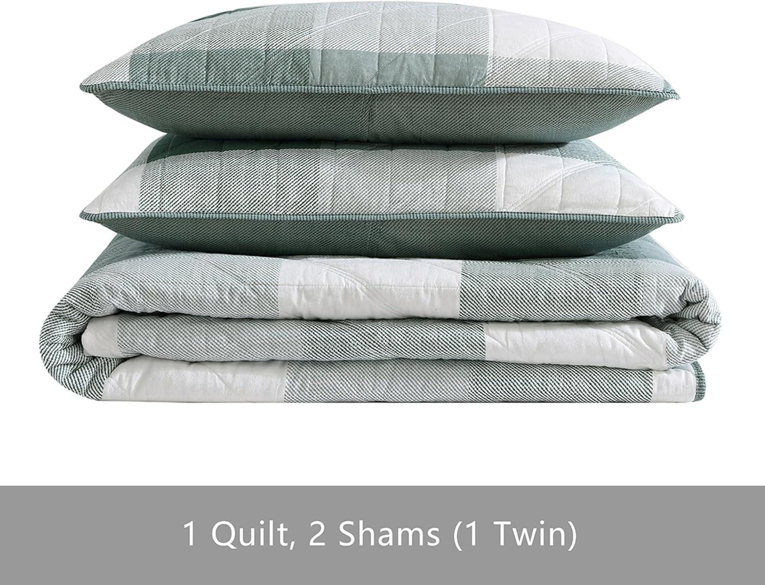 Boulder Green Cotton Twin Quilt Set with Sham