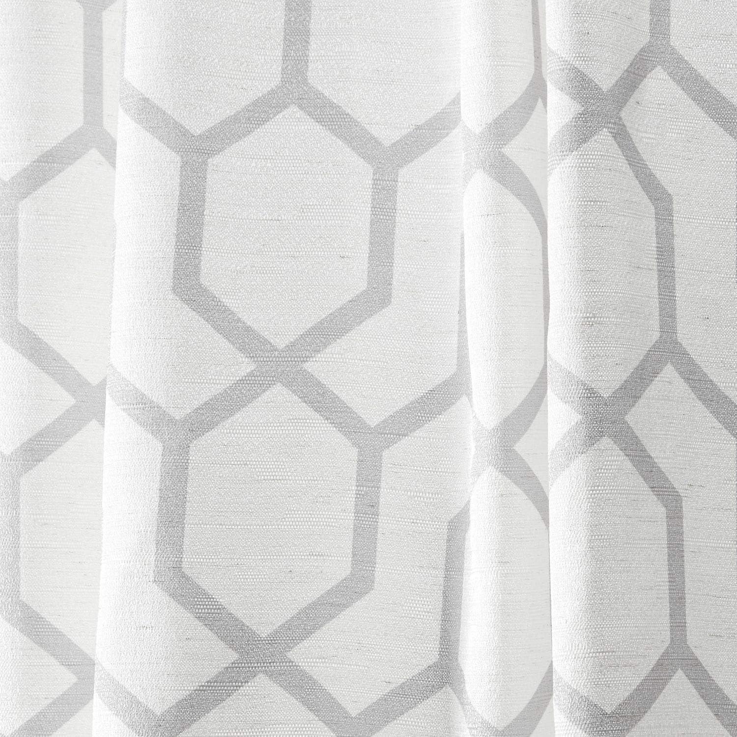 Dove Grey Geometric Print Light-Filtering Linen Blend Curtain Panel Pair