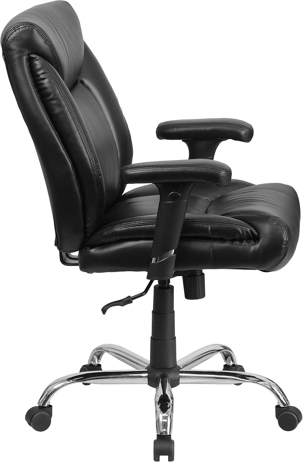 Flash Furniture HERCULES Series Big & Tall 400 lb. Rated Black LeatherSoft Deep Tufted Ergonomic Task Office Chair with Adjustable Arms