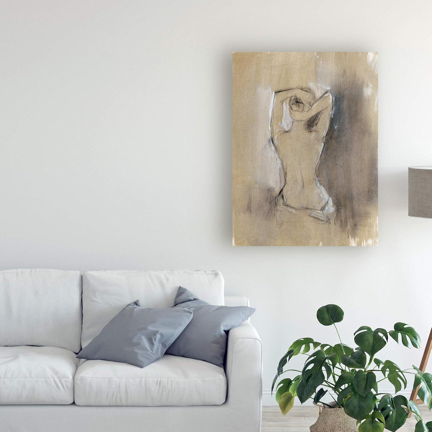 Tan and Gray Mixed Media Canvas Art of Draped Figure, 18x24