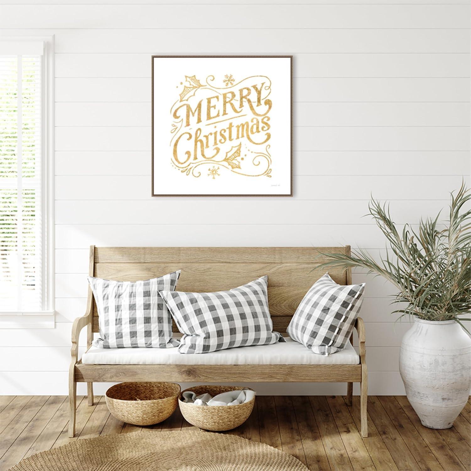 30"x30" White and Bright Christmas IV by Danhui Nai Framed Canvas Wall Art Print Bronze - Amanti Art