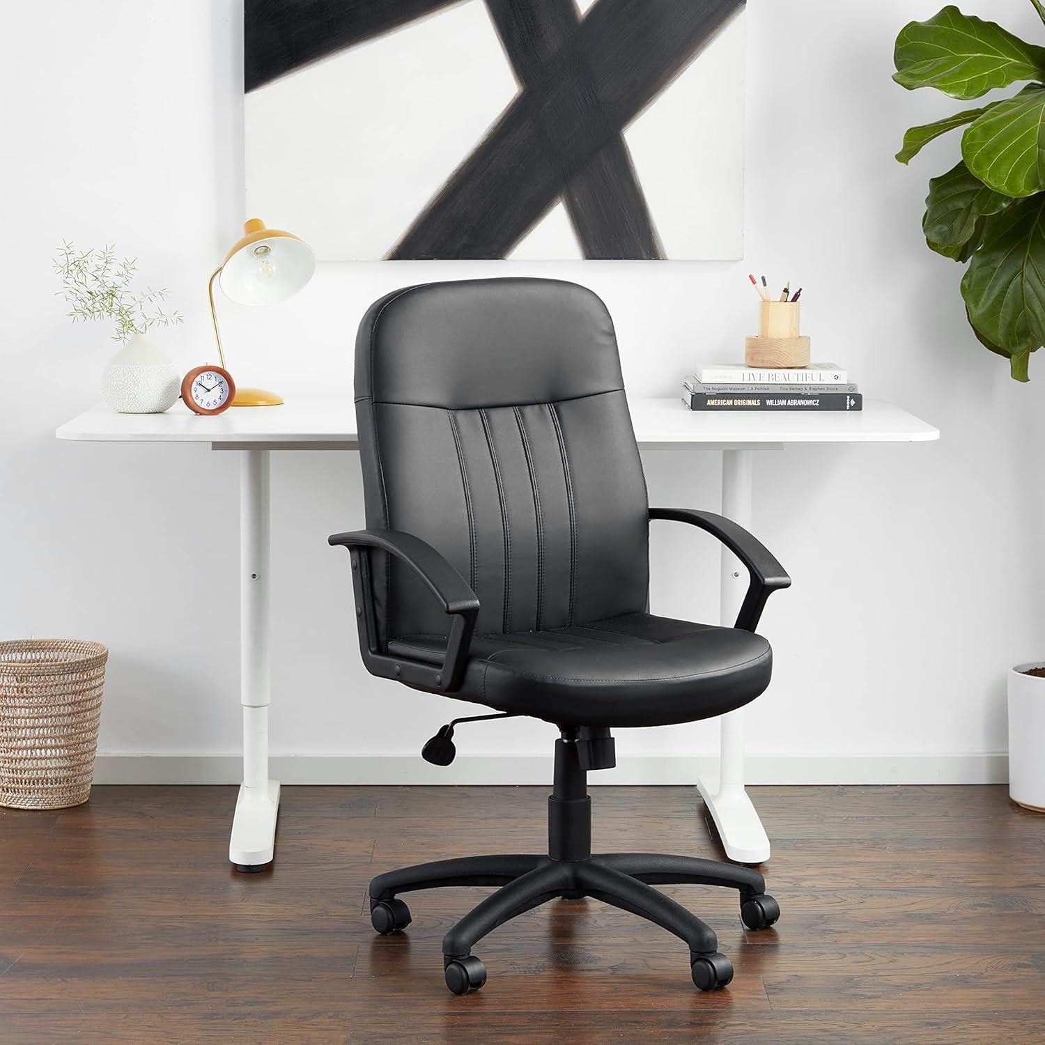 Executive Leather Budget Chair Black - Boss Office Products: Swivel, Lumbar Support, 250lb Capacity