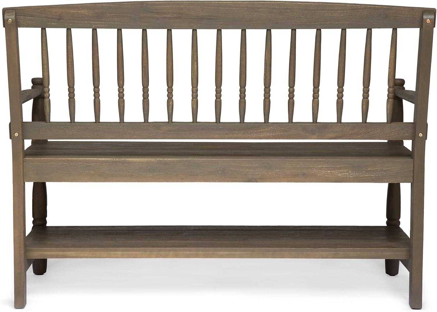 Eddie Rustic Acacia Wood Bench with Shelf, Gray