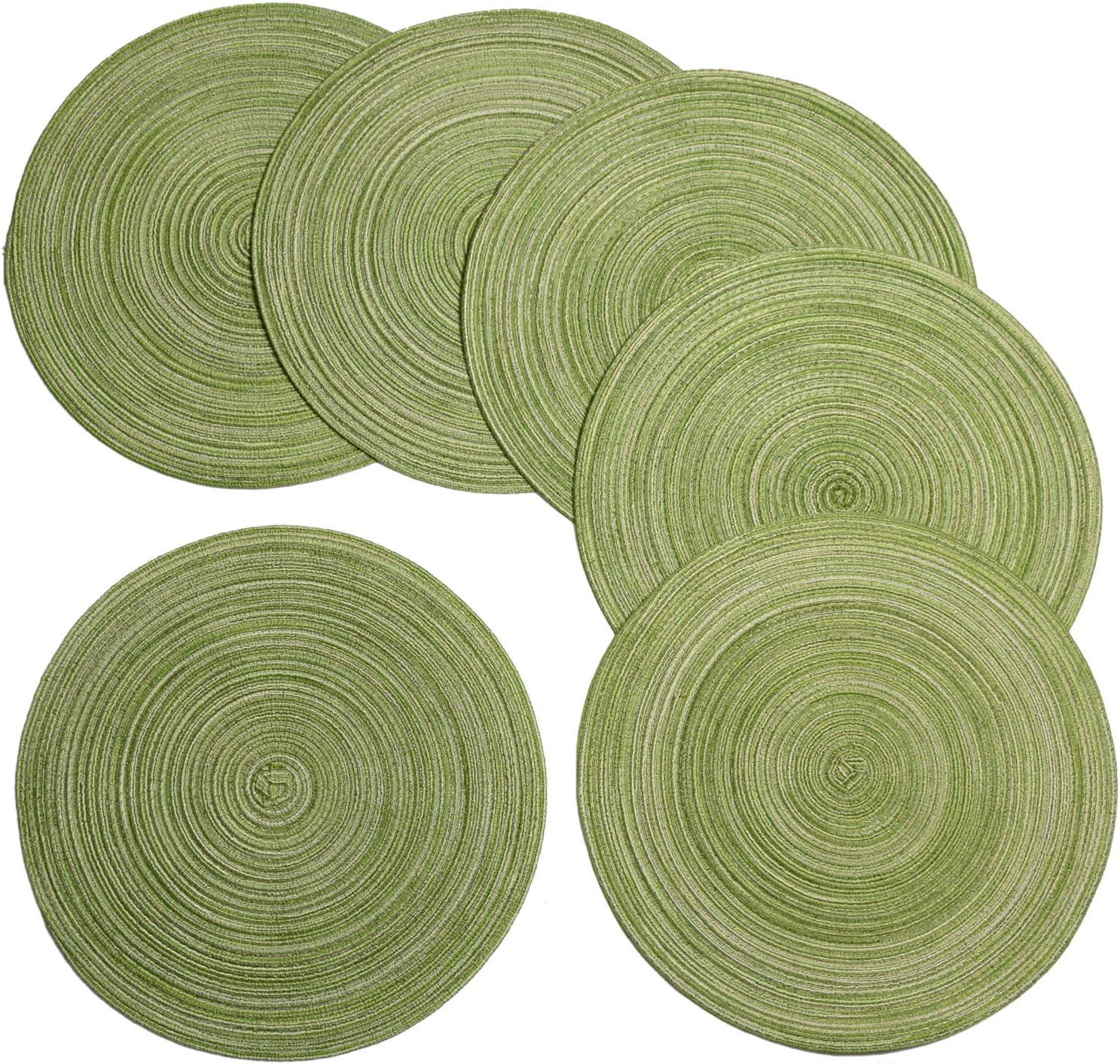 Green Placemats Set of 6 Table Mats for Dining Tables Woven Washable Non-Slip Round Braided Place Mats for Party Holliday