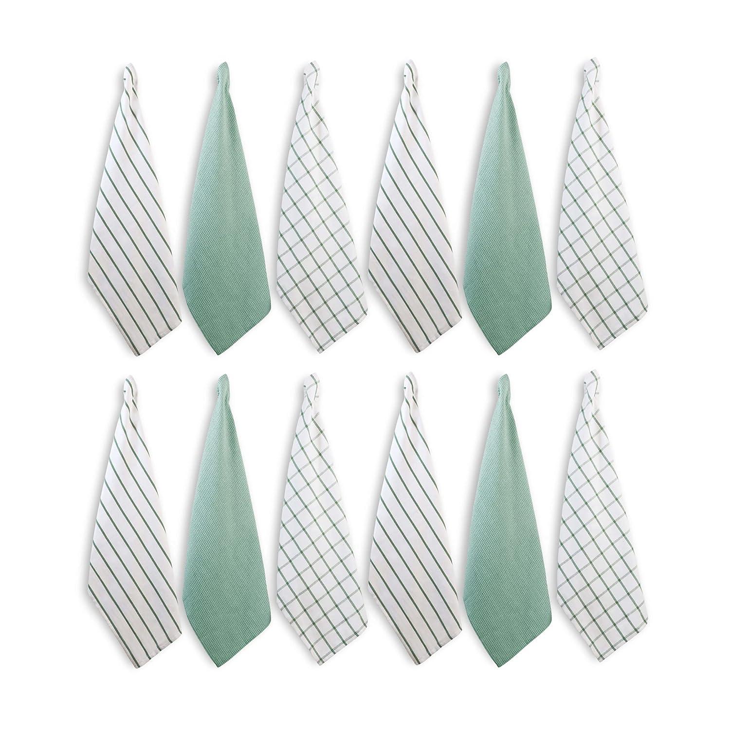 Kitchen Towels Set - Pack of 12 Cotton Dish Towels for Drying Dishes, 18”x 28”, Kitchen Hand Towels, Quick Drying Kitchen Towel Set - Olive