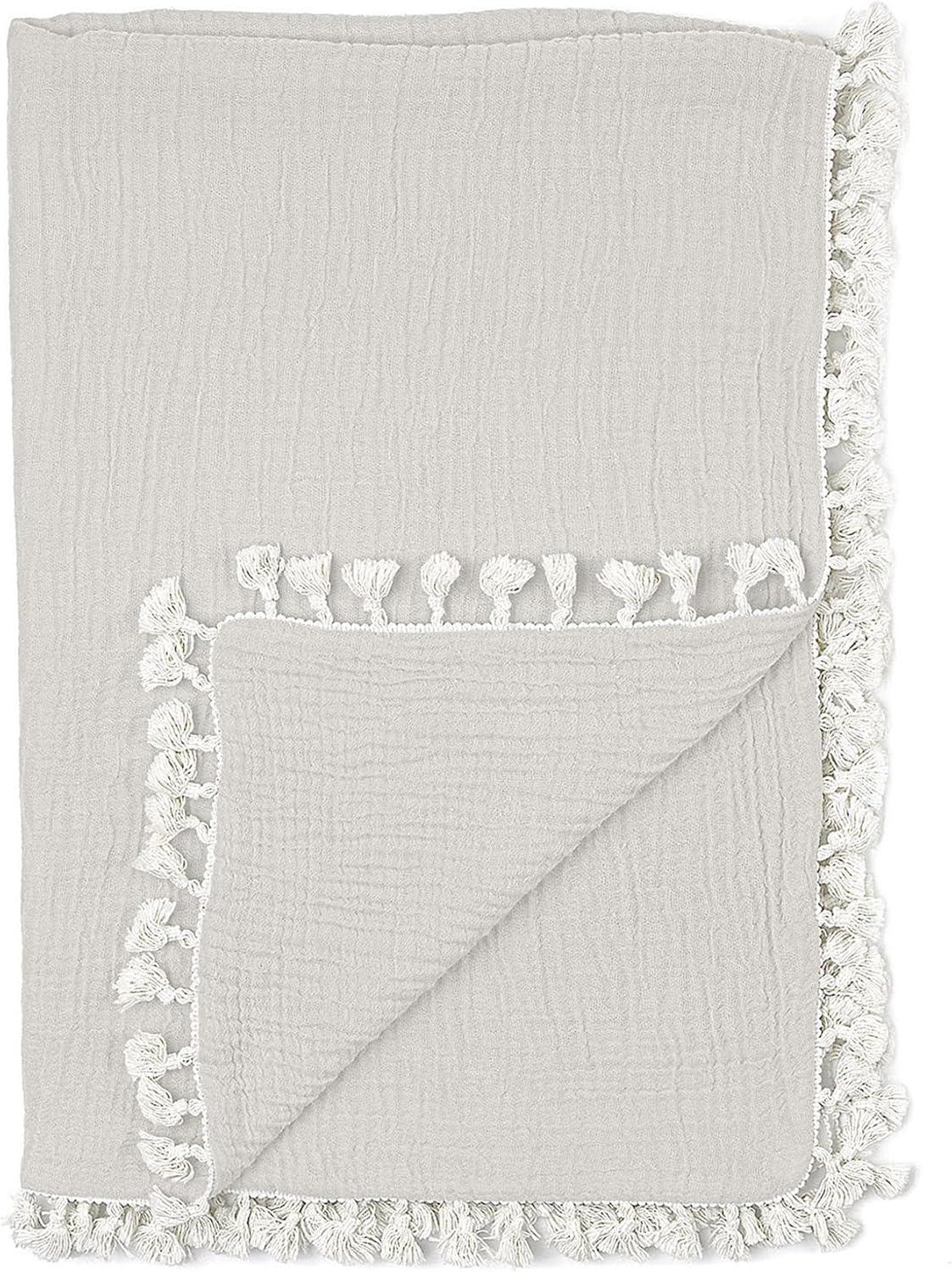 Crane Baby 6-Layer Muslin Baby Blanket with Tassel Edge