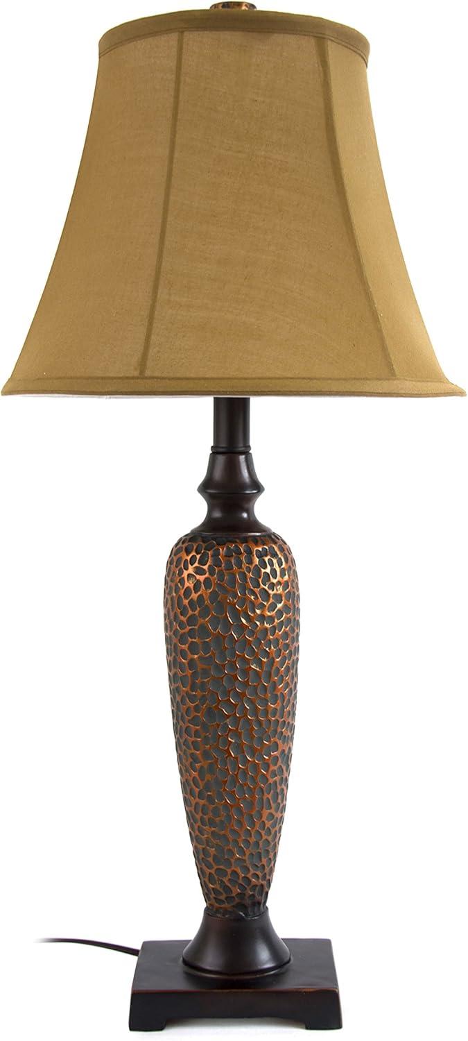 3pk Hammered Lamp Set (2 Table Lamps and 1 Floor Lamp) Bronze - Elegant Designs: UL Listed, Cotton Shades