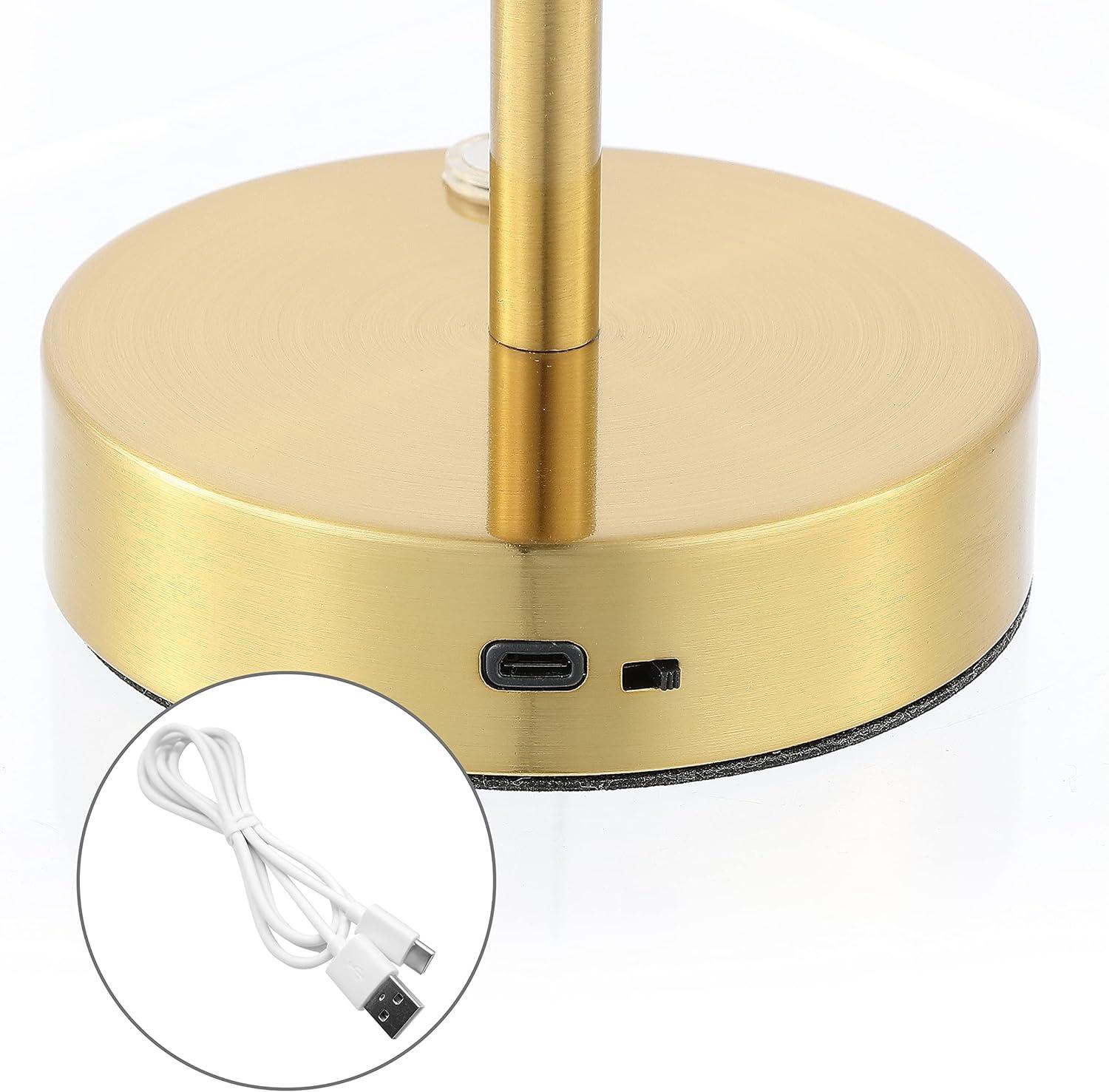 JONATHAN Y JYL7108C Natalia 12.25" Modern Minimalist Iron Rechargeable Integrated Portable LED Table Lamp, Coastal, Contemporary for living room, dinning room, bedroom, Brass Gold/White