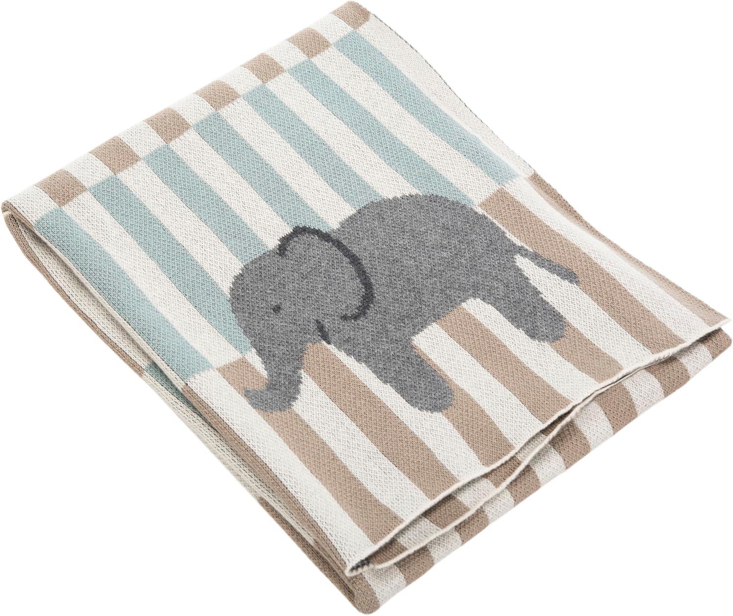 SAFAVIEH Harlo The Elephant Striped 32" x 40" Baby Throw, Beige/Teal