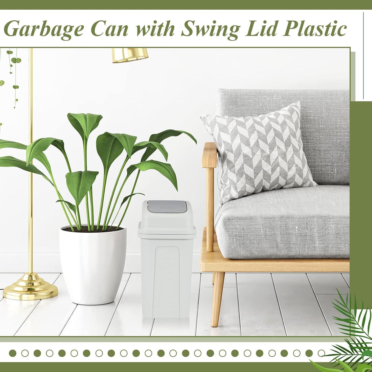 2 Pcs Bathroom Trash Can with Swing Lid Small Garbage Can Plastic Bathroom Trashcan Garbage Bin for Kitchen Waste Bedroom Room Outdoor (Green and Beige, 2.6 Gallon)