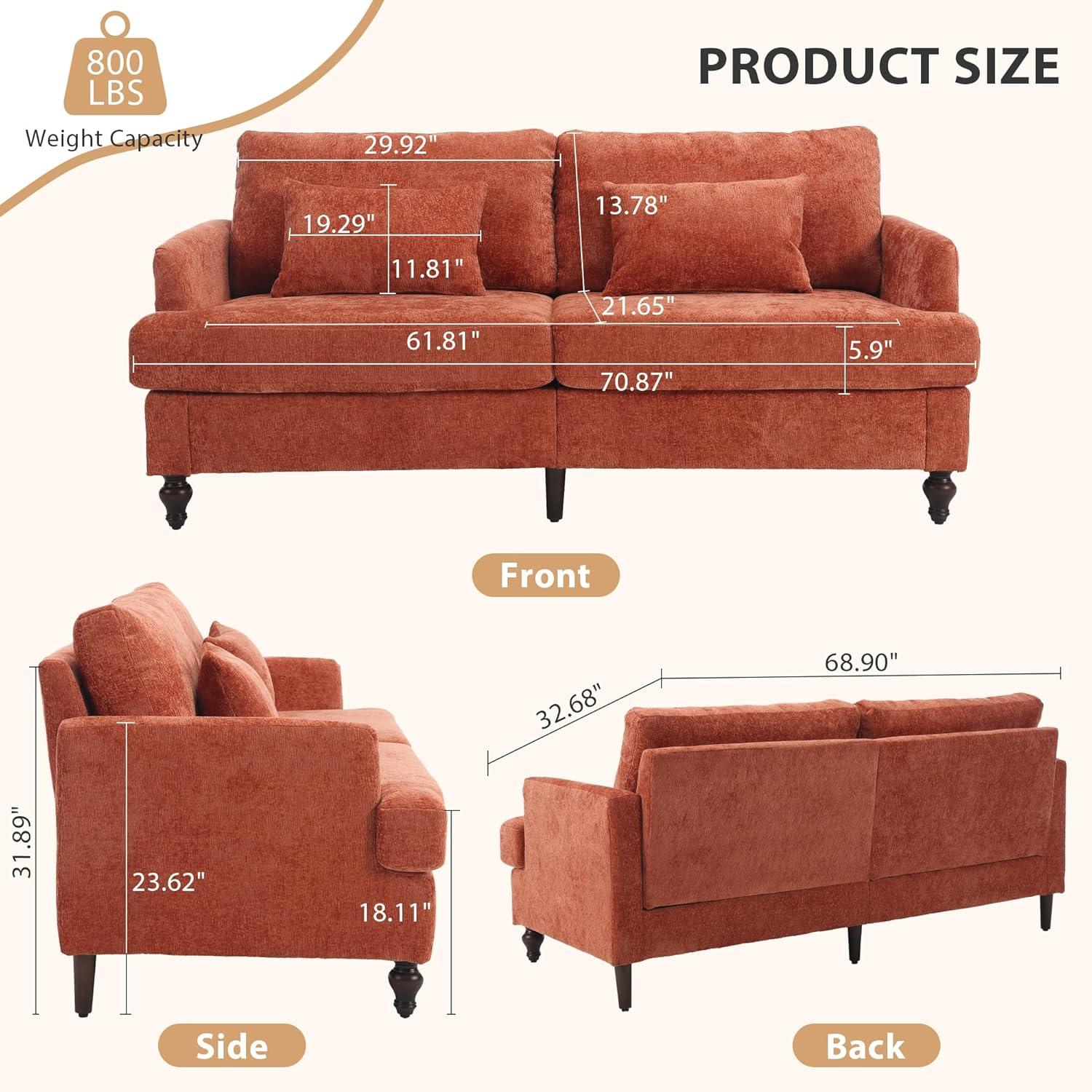 George Oliver Chenille Loveseat Sofa, Mid-Century 2-Seat Upholstered Couch with Wooden Legs for Living Room or Bedroom