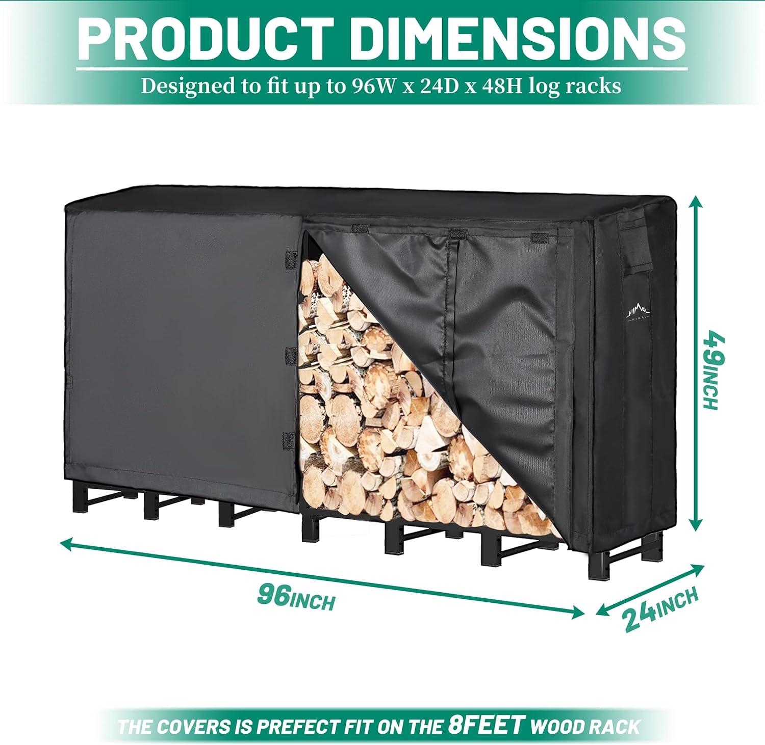 Black Waterproof 8FT Firewood Rack Cover with PU Coating