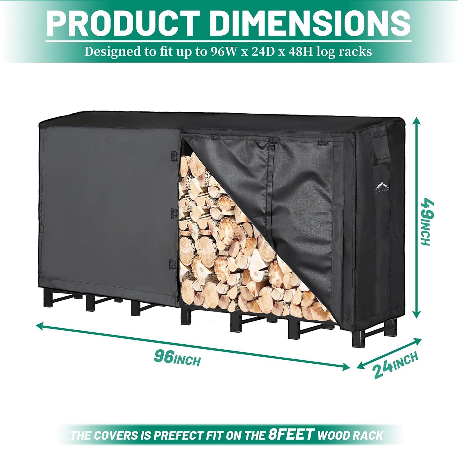 Himal 8ft Waterproof Firewood Cover, Heavy Duty 600D Oxford Outdoor Storage Wood Rack Cover with Buckle (Log Rack not Included)