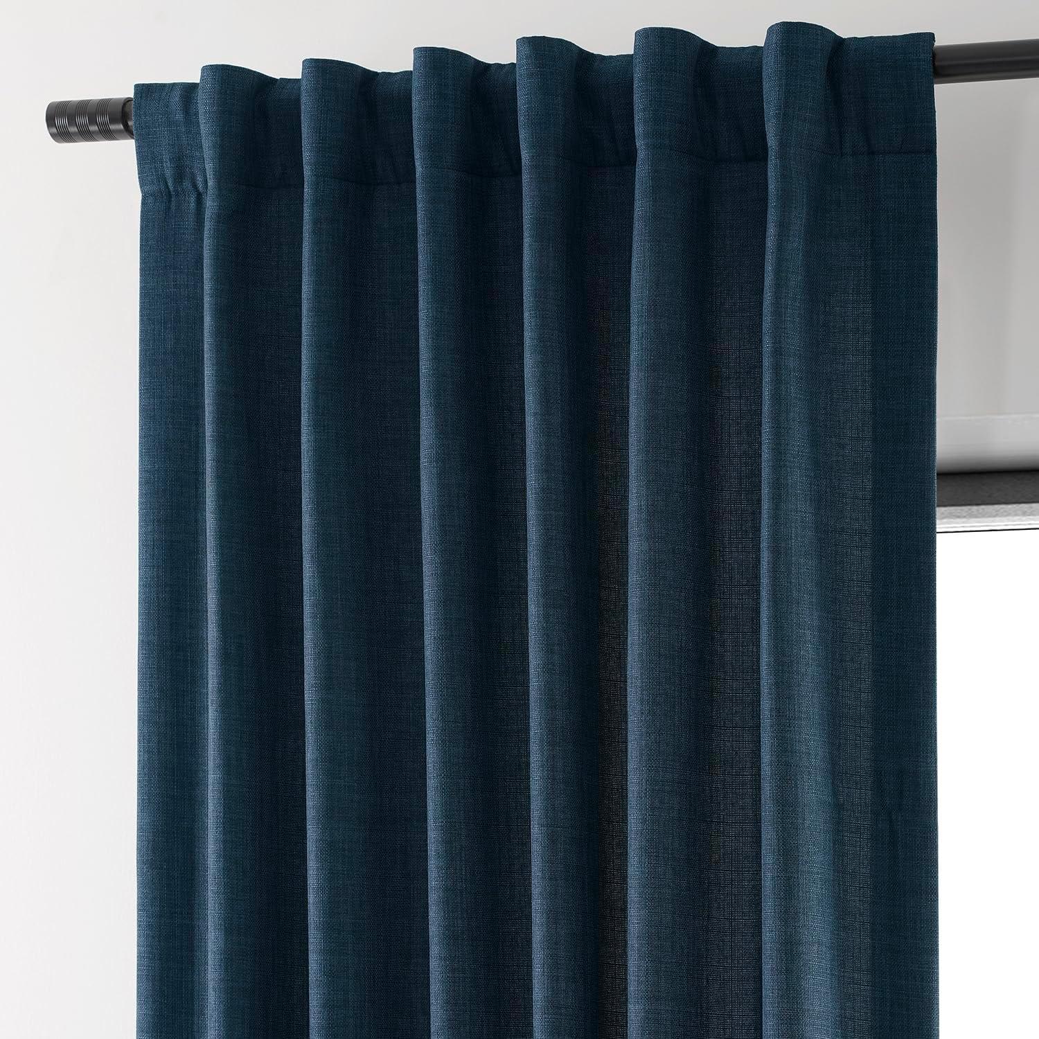 Sergeants Blue Room-Darkening Faux Linen Curtain Panel 50x84