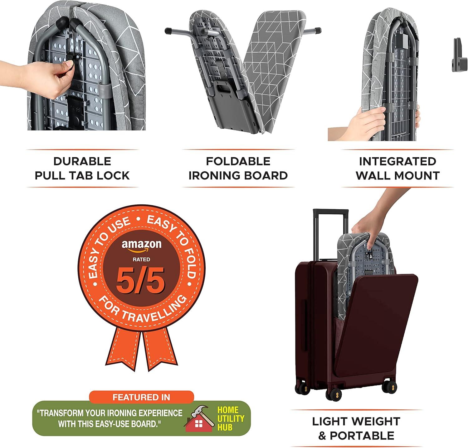 XABITAT Table Top Ironing Board with Wall Mount, D-Crease, Portable Space Saving Mini Laundry Room Iron Board, Foldable Small Ironing Board, Grey