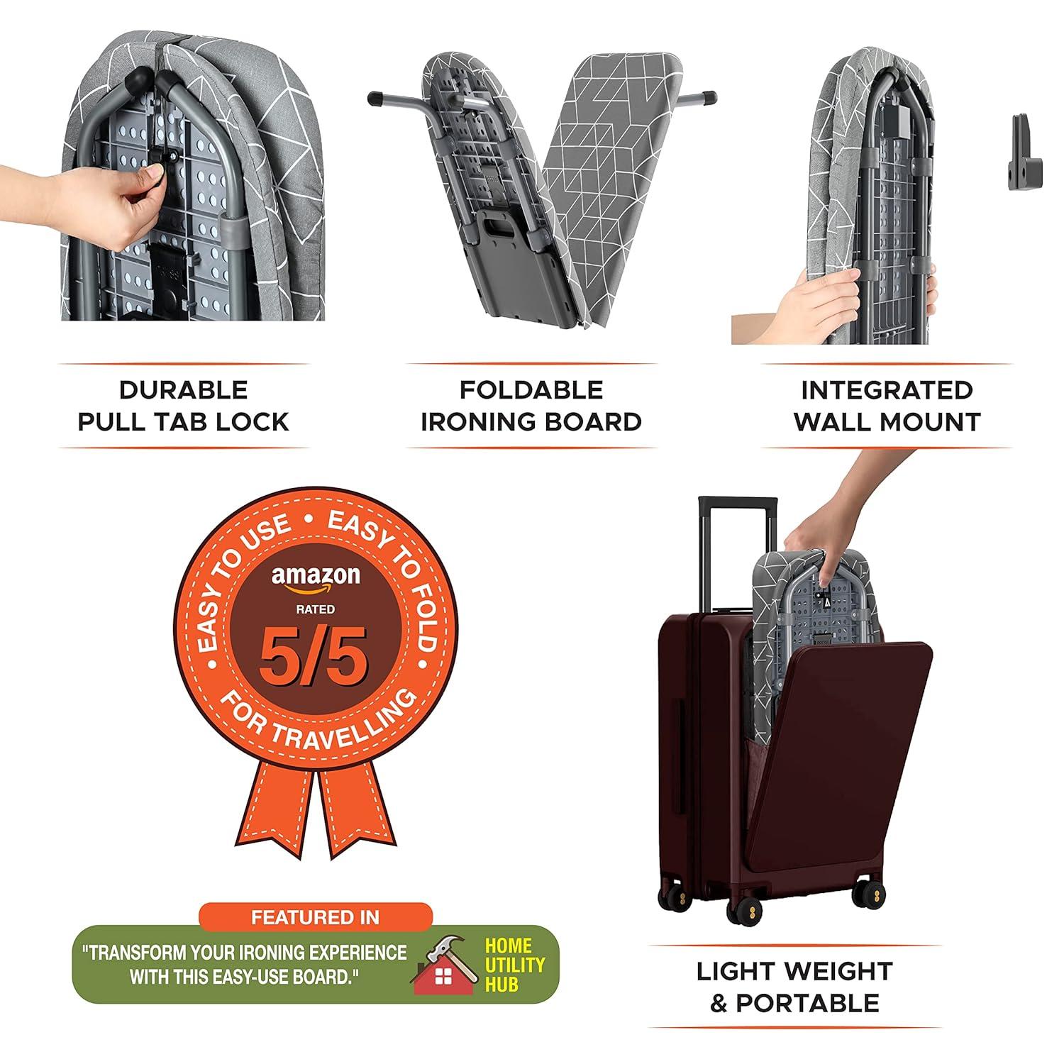 XABITAT Table Top Ironing Board with Wall Mount, D-Crease, Portable Space Saving Mini Laundry Room Iron Board, Foldable Small Ironing Board, Grey