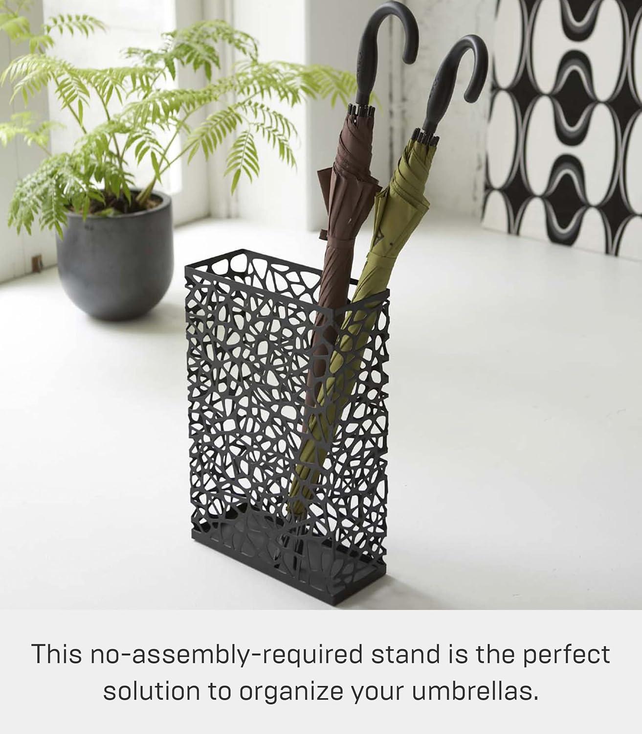 Black Steel Rectangular Umbrella Stand with Webbed Design