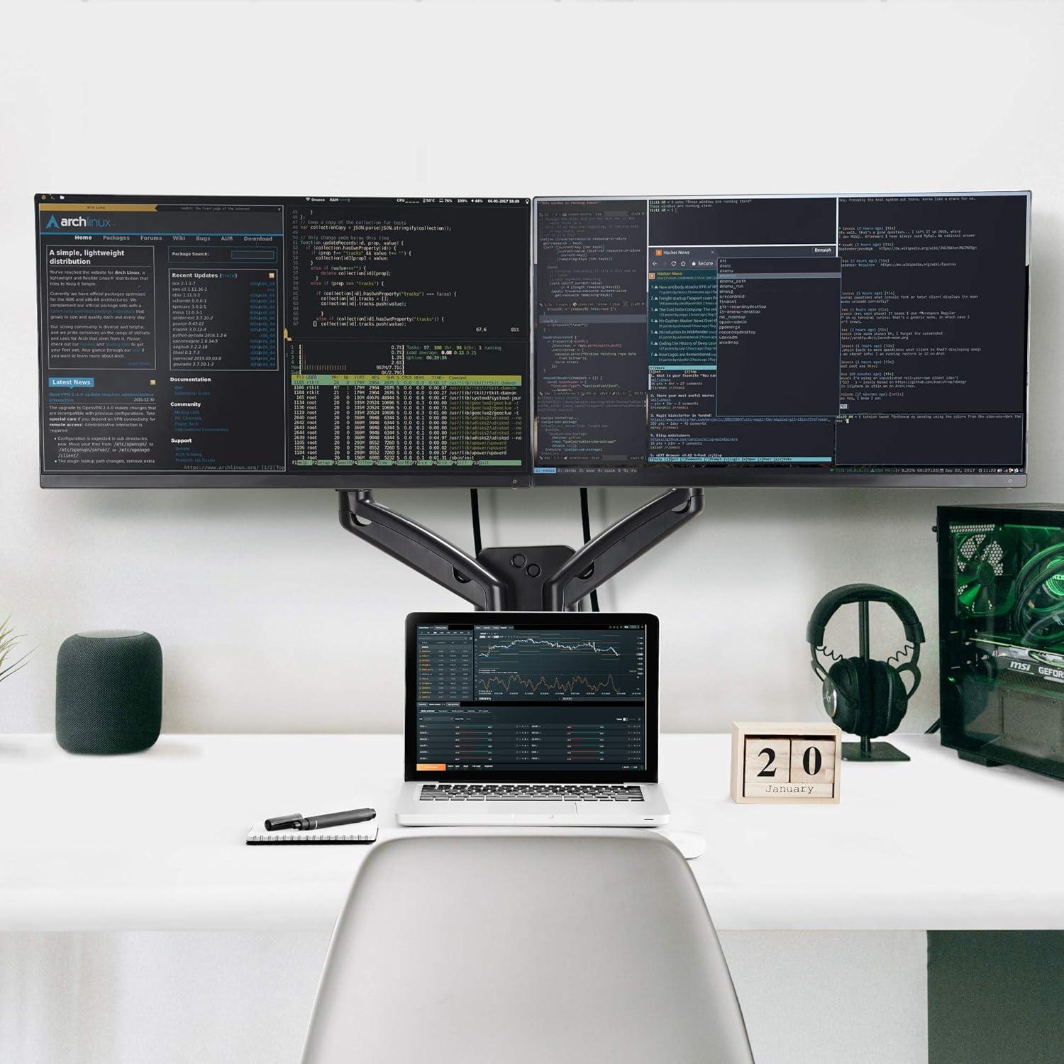 AVLT Dual 17"-32" Monitor Wall Mount - Fits Two 19.8 lbs Flat/Curved Monitors - Full Motion Height Swivel Tilt Rotation Adjustable Arm - VESA/Cable Management