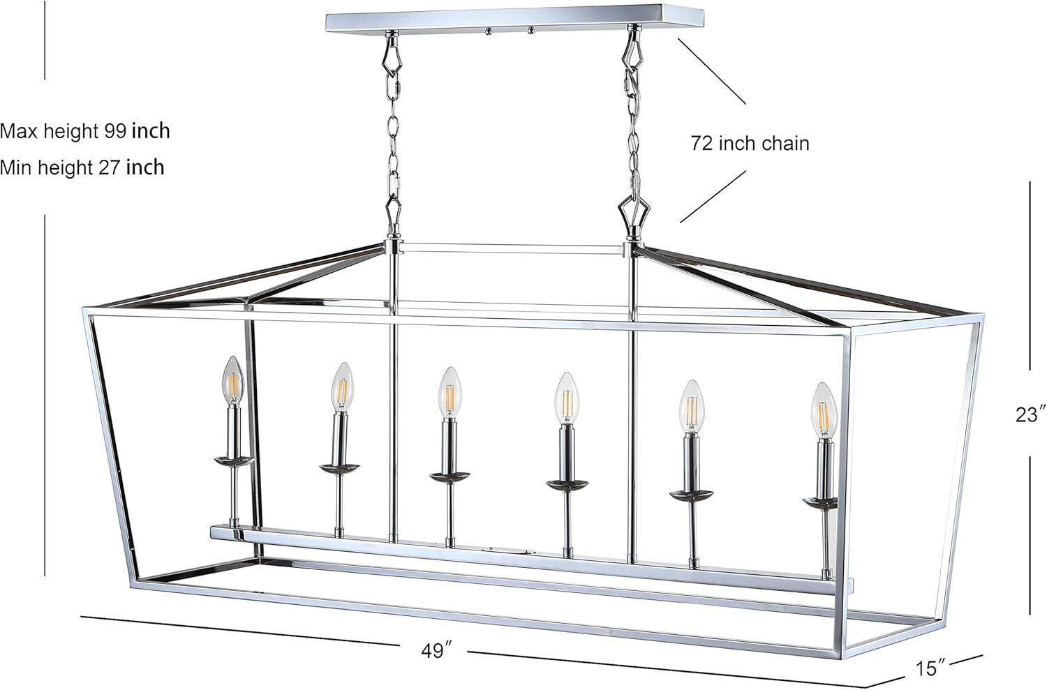 Pagoda 49" Linear 6-Bulb Lantern Metal LED Pendant, Chrome