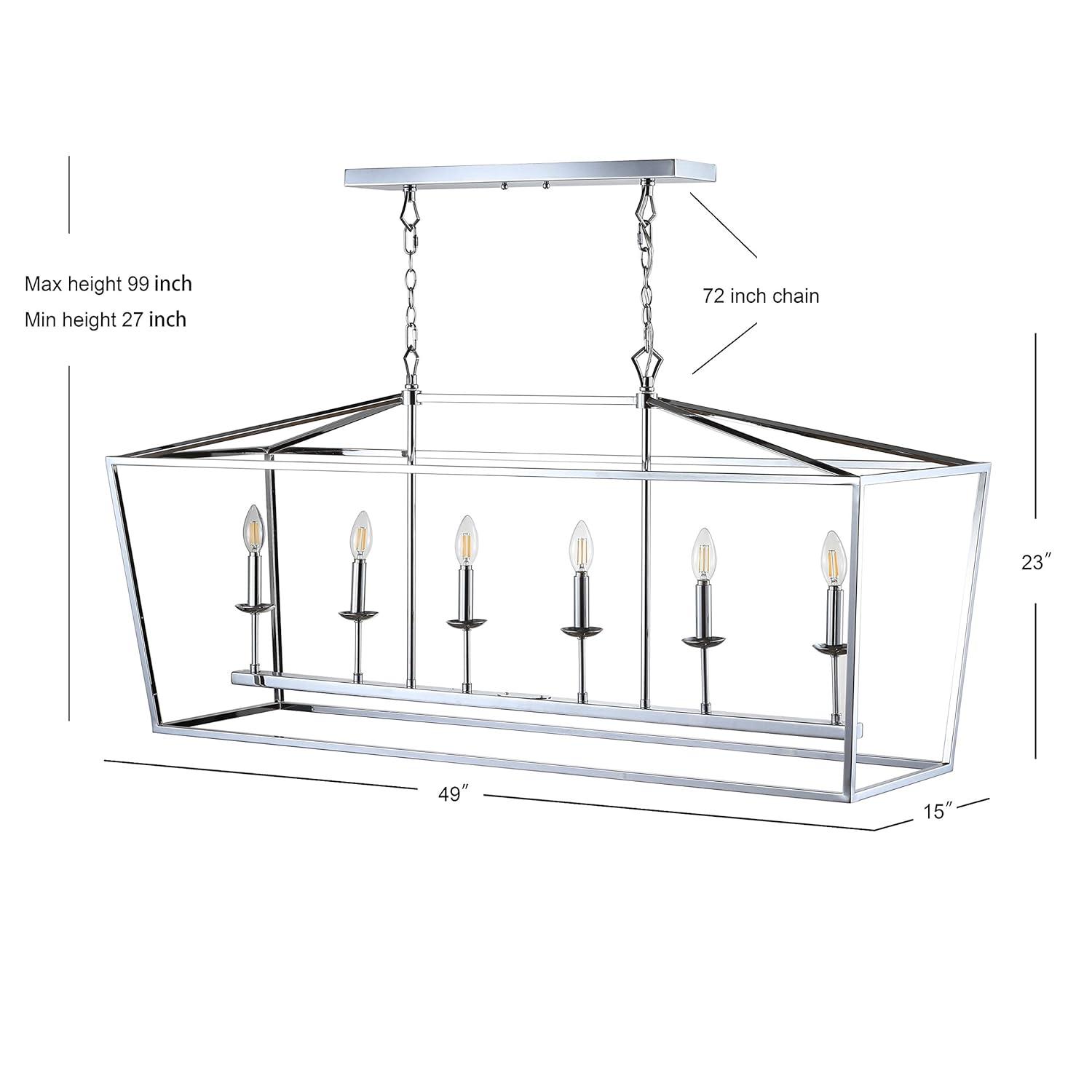Pagoda 49" Linear 6-Bulb Lantern Metal LED Pendant, Chrome