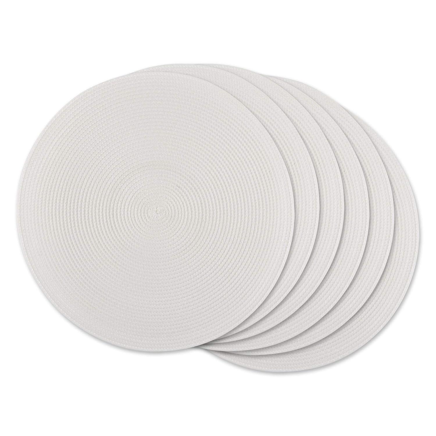 DII Solid Woven Placemat Set 6 Piece, White, 15" Dia