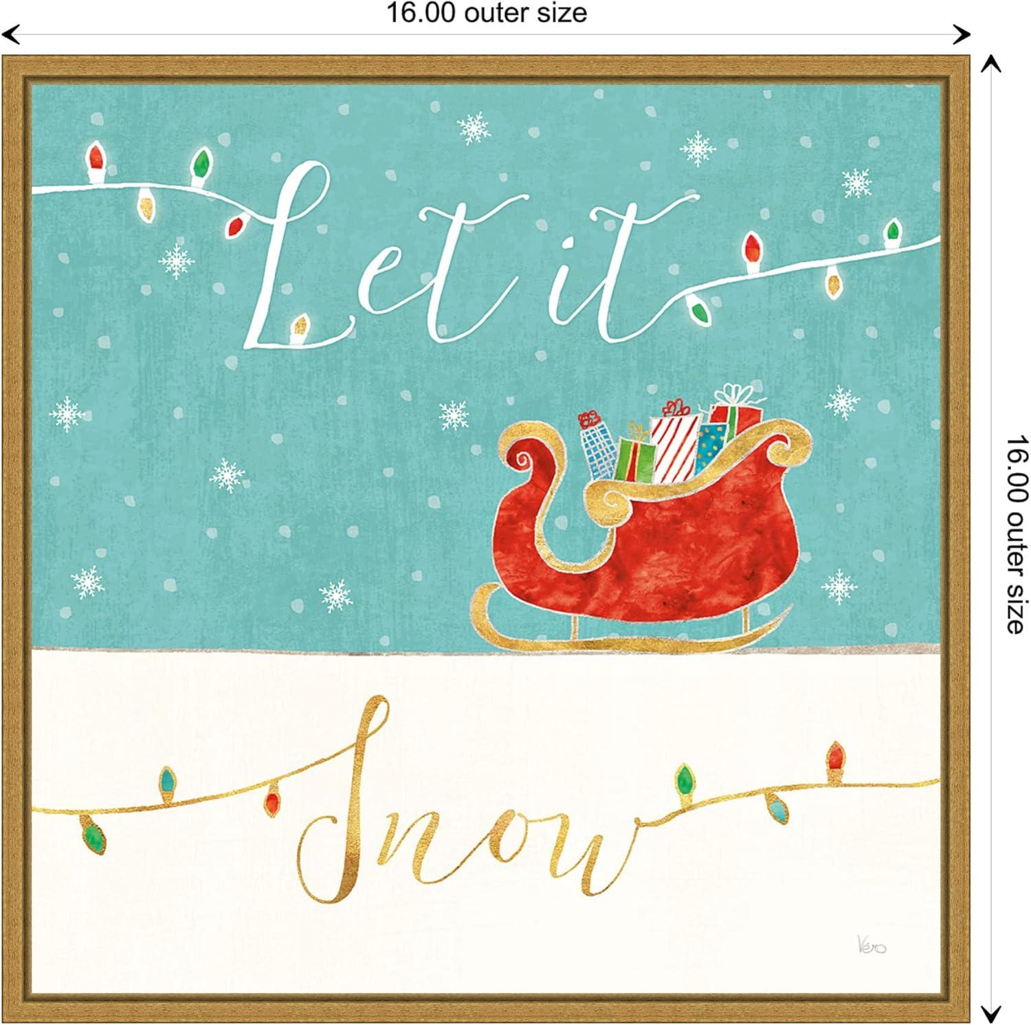 Let It Snow Christmas Sleigh Framed Canvas Print with Gold Frame