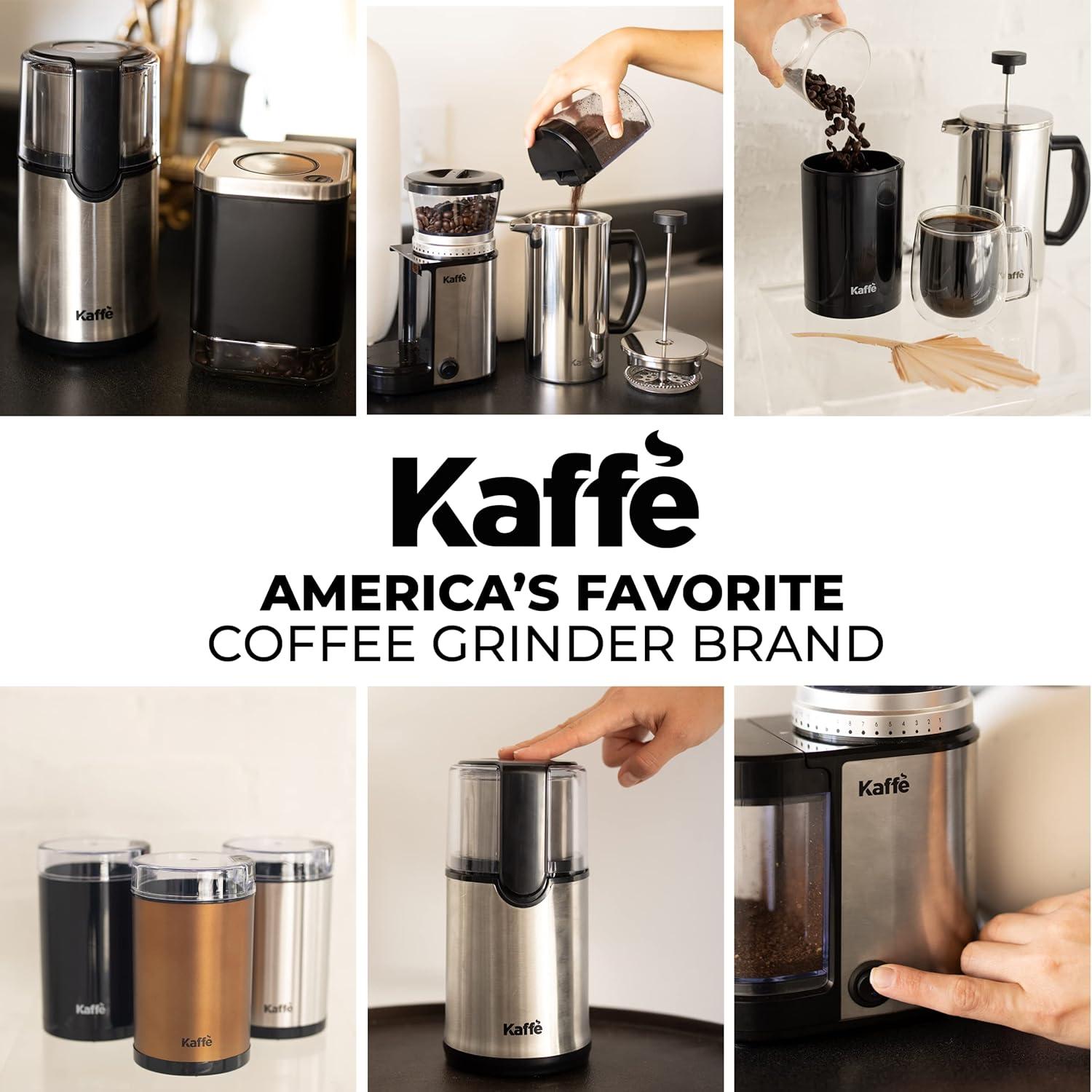 Kaffe Electric Blade Coffee Grinder w/Removable Cup. 4.5oz 14-Cup Capacity. Cleaning Brush Included. Perfect Grinder for Coffee, Tea, Spices, Corn, Herbs. (Stainless Steel)