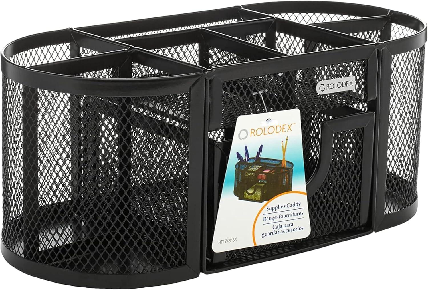 Rolodex Mesh Pencil Cup Organizer Four Compartments Steel 9 1/3 x 4 1/2 x 4 Black 1746466