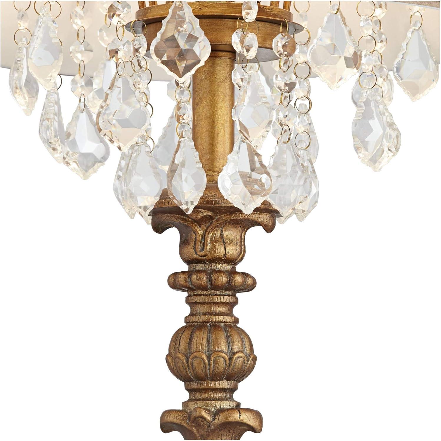 Barnes and Ivy Duval Traditional Table Lamp 33" Tall Aged Gold Candlestick Crystal Fabric Bell Shade for Bedroom Living Room Bedside Office Family