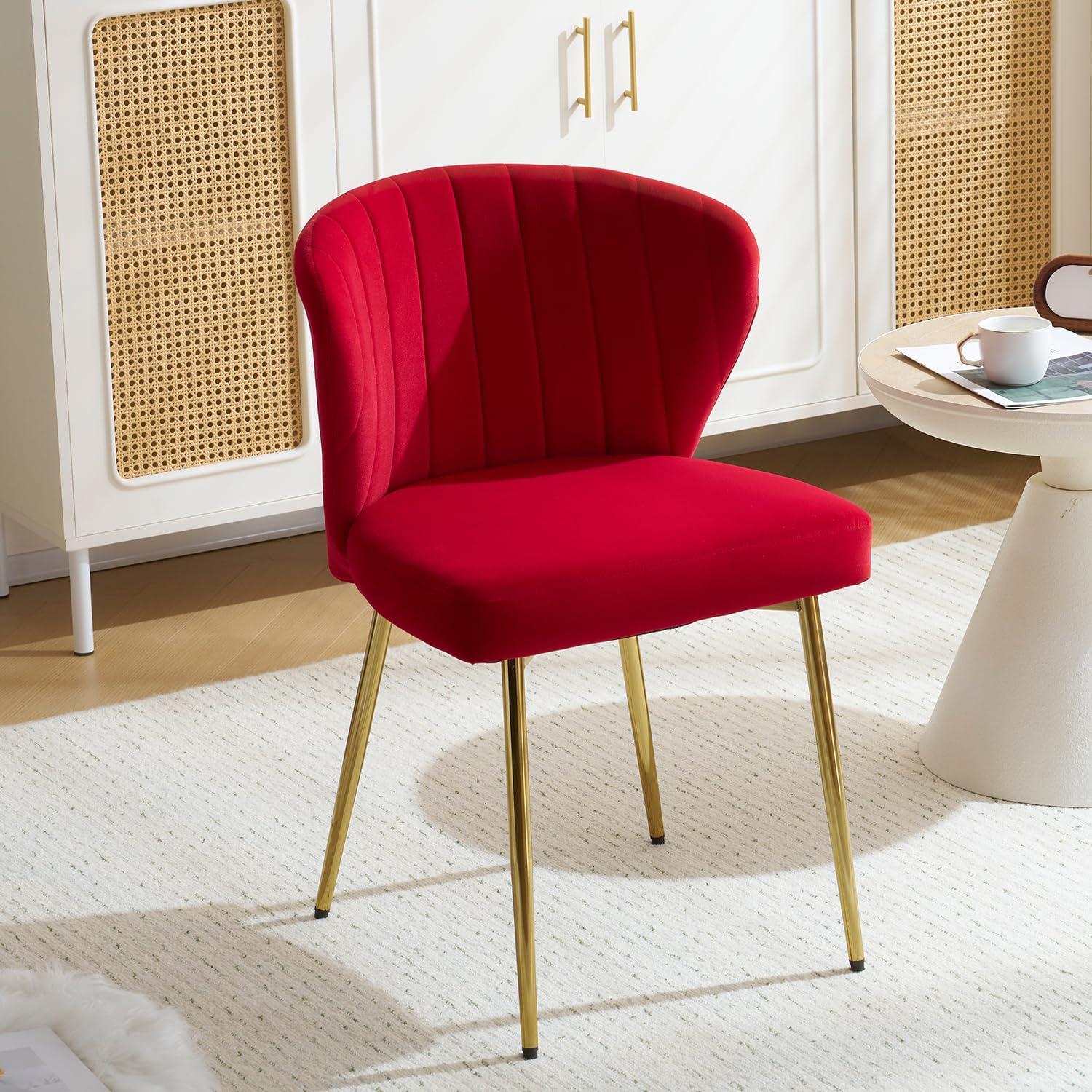 Fuchsia Velvet Upholstered Side Chair with Gold Legs, Set of 2