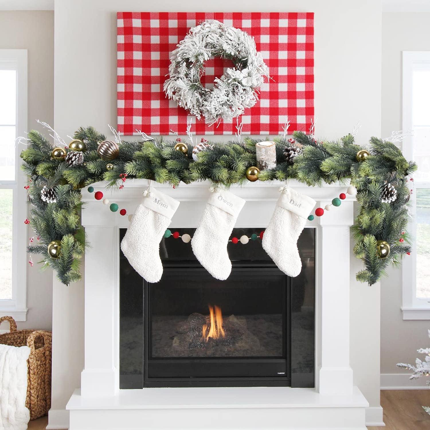 6Ft Artificial Pine Christmas Garland Winter Greenery Garland for Holiday Season Mantel Fireplace Table Runner Centerpiece Décor