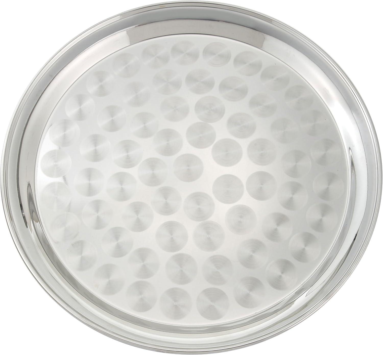 Winco Serving Tray with Swirl Pattern, Stainless Steel, Round