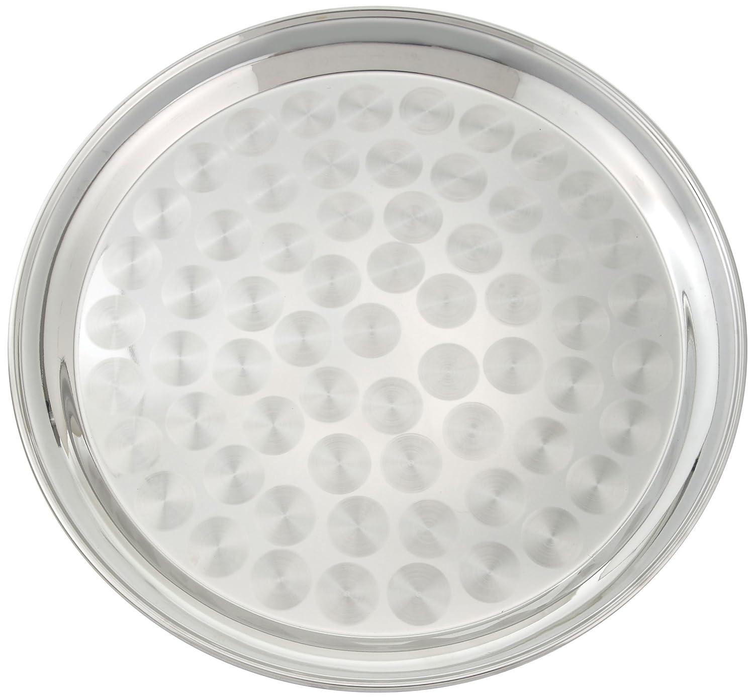 Winco Serving Tray with Swirl Pattern, Stainless Steel, Round, 12"
