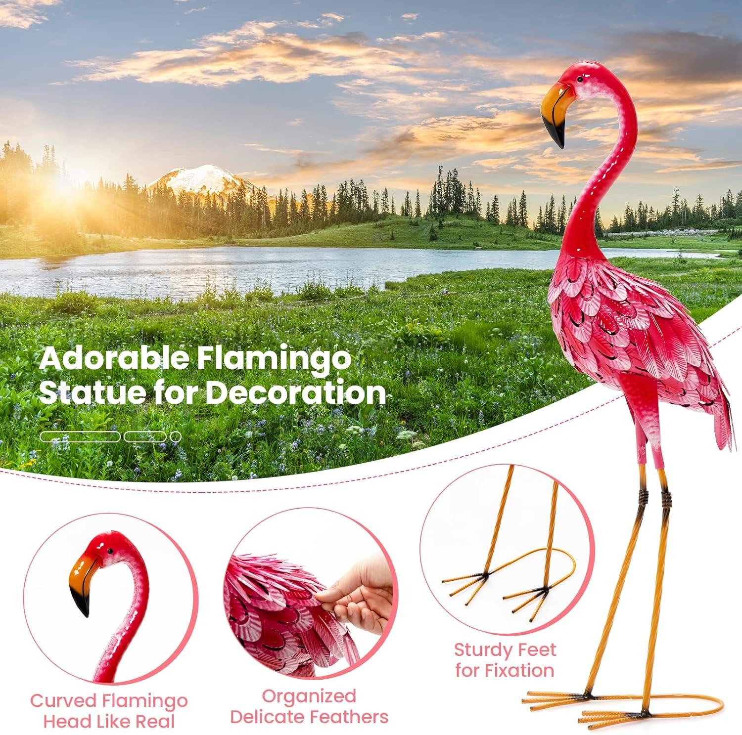 Giantex Flamingo Garden Statues Set of 2, Standing Metal Flamingo Sculptures Bird Ornament Yard Decorations for Lawn Backyard Porch Patio Outdoor Decor, with 4 U-Shaped Stakes (Flamingo)